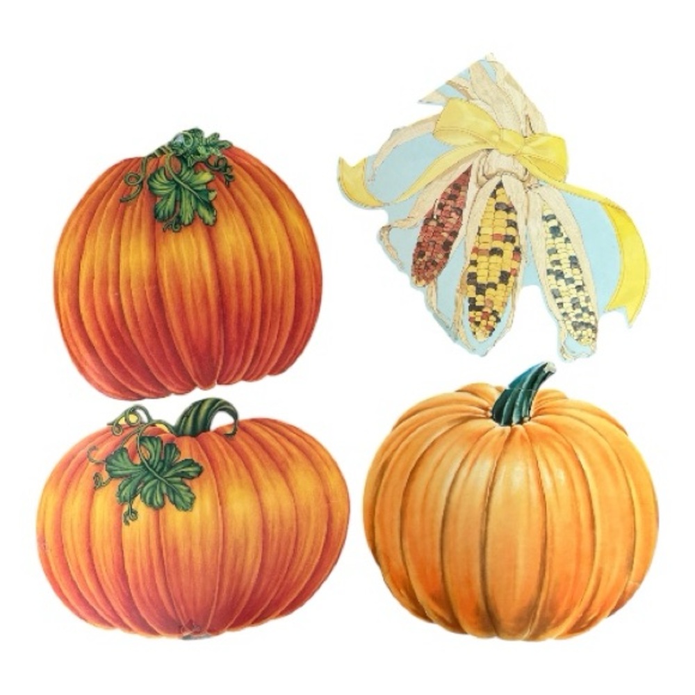 Vintage Die Cut Thanksgiving/Fall Decorative Pumpkin and Corn Set of 4 Beistle +